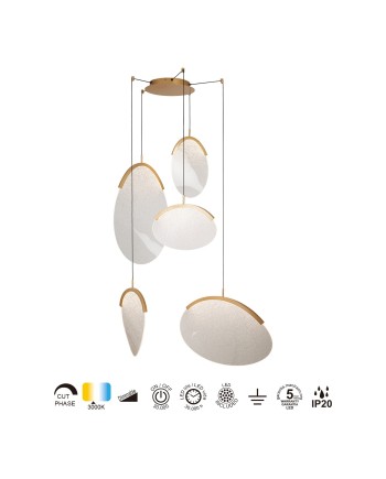 OASIS * LÁMPARA LED 72W ORO - 5 COLGANTES - DIMABLE TRIAC